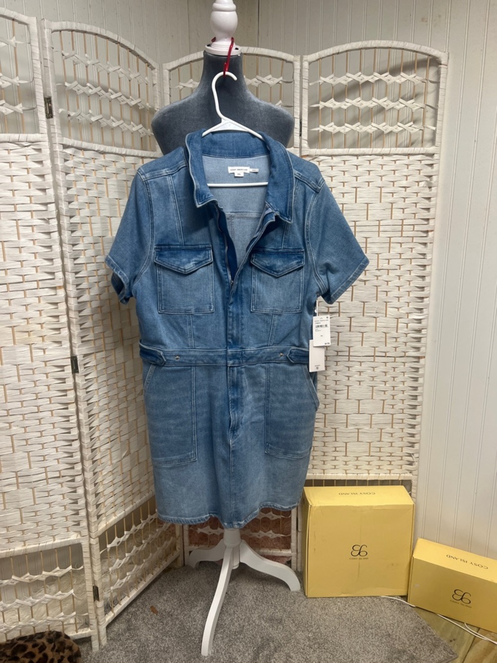 Good American Light Denim Blue Midi Dress